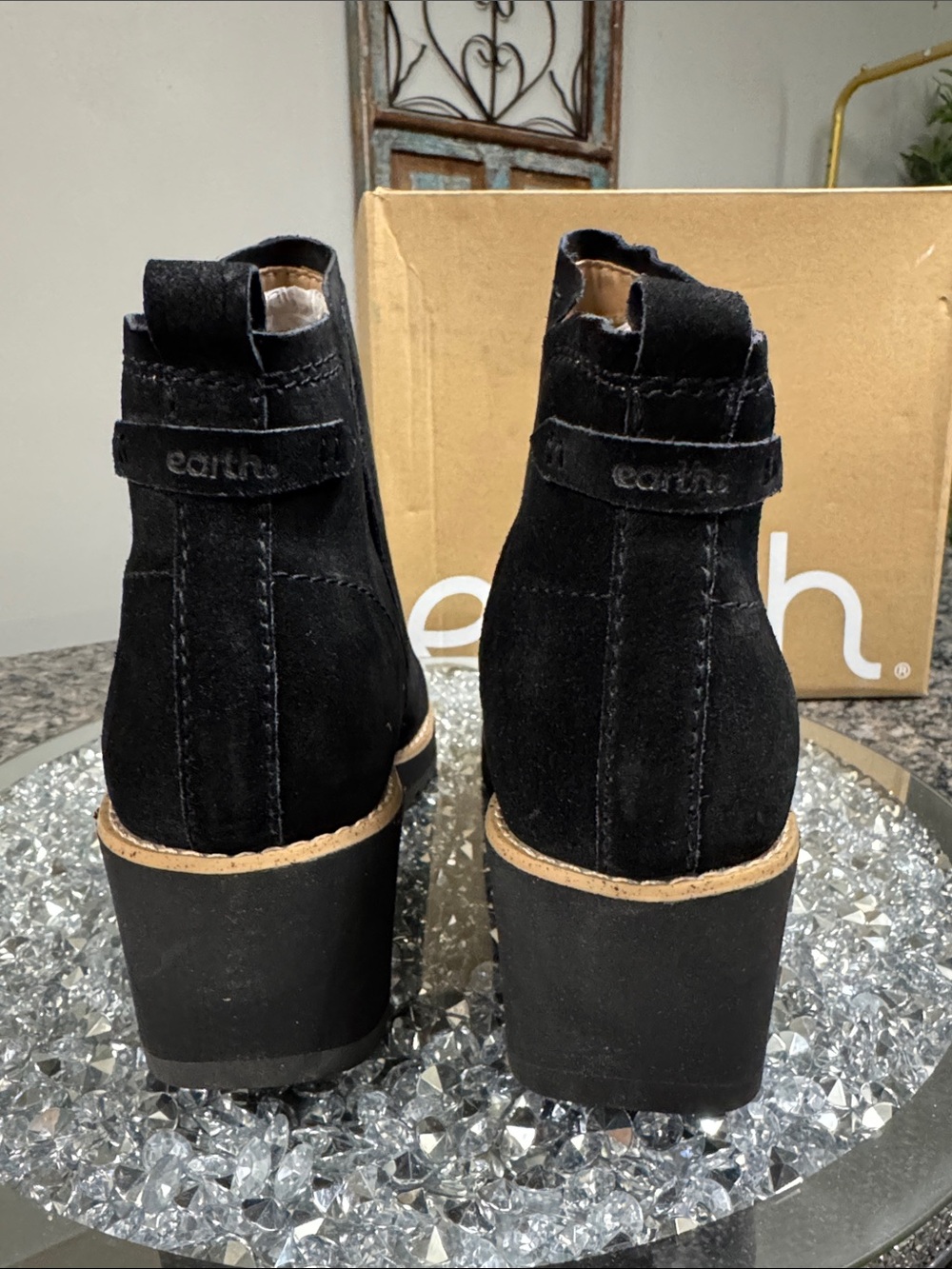 Earth Black Suede boho Wedge Ankle Boot - Women's NEW 9 - Picture 2 of 12